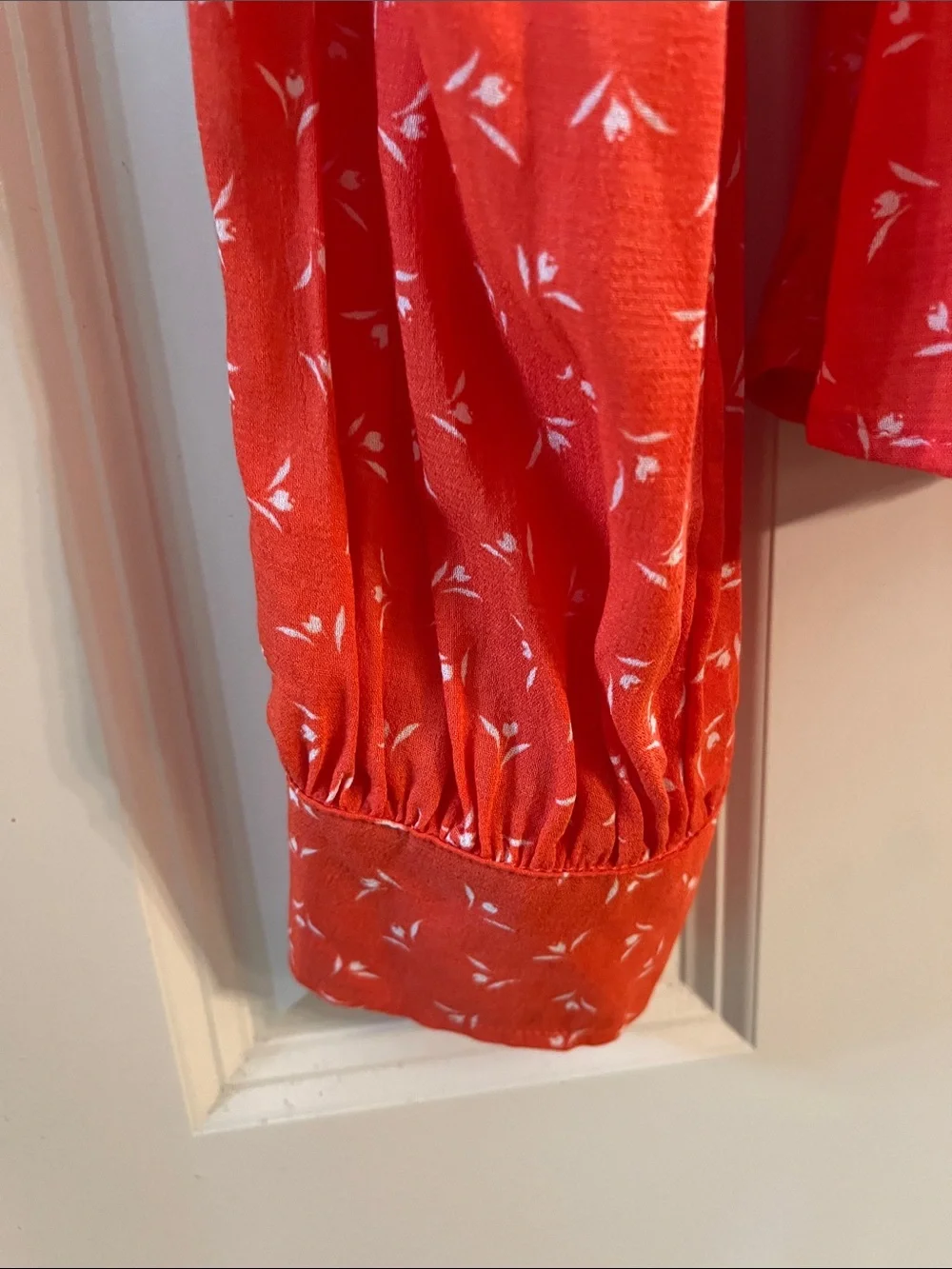 Free People Coral Orange  Printed Button-Front Peplum Blouse